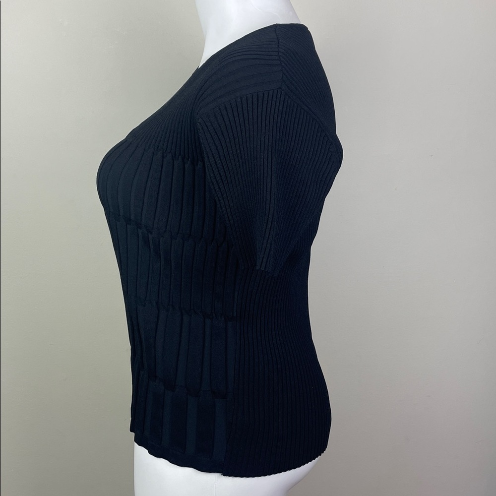 Anne Klein Ribbed Top Funky Texture Black - Picture 3 of 7
